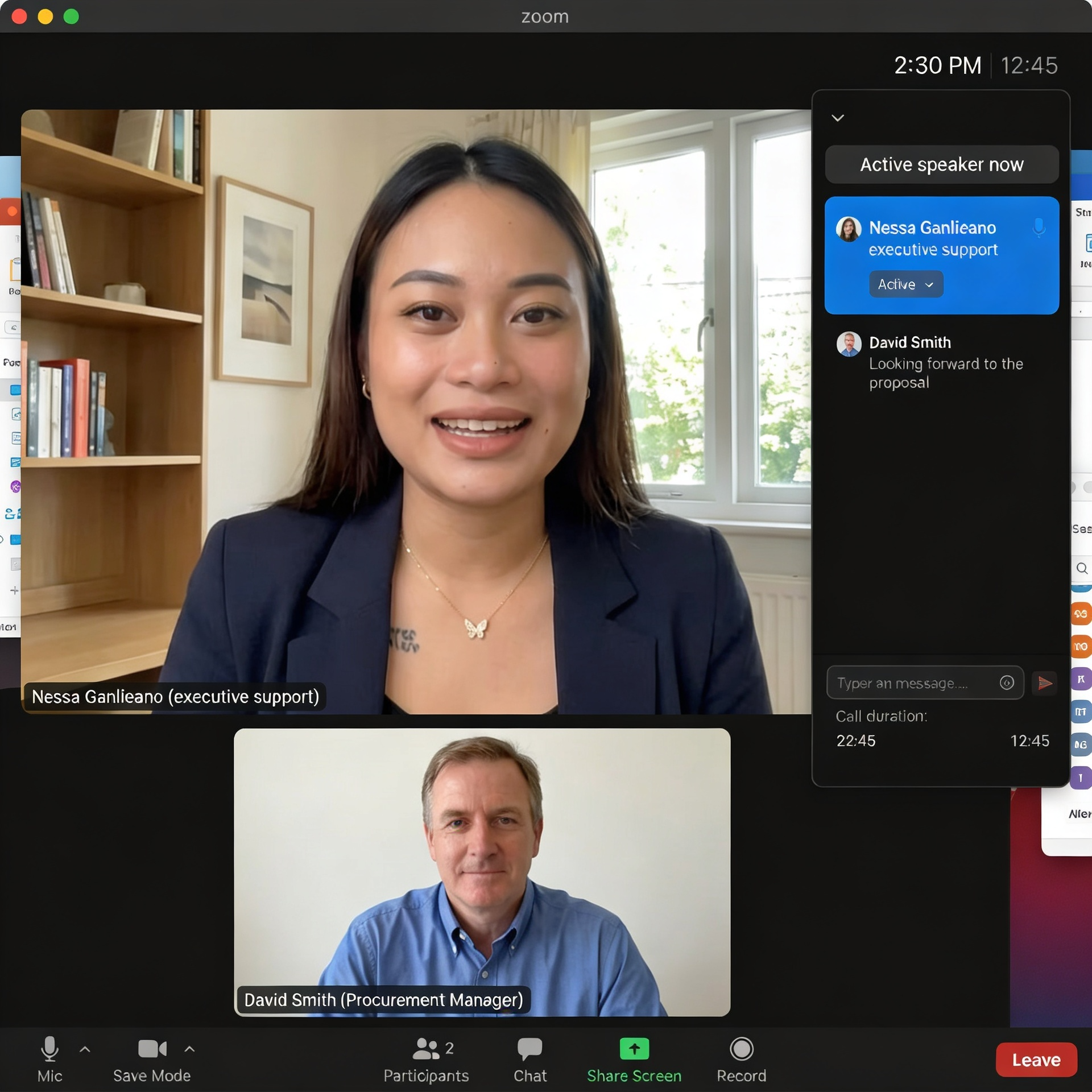 Nessa on a client video call